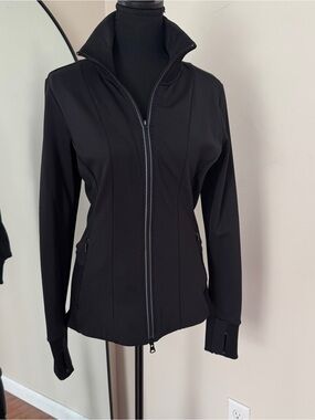 Athleta Ridge Mock Neck Athletic Jacket Zip Front Thumb Holes Black Size M